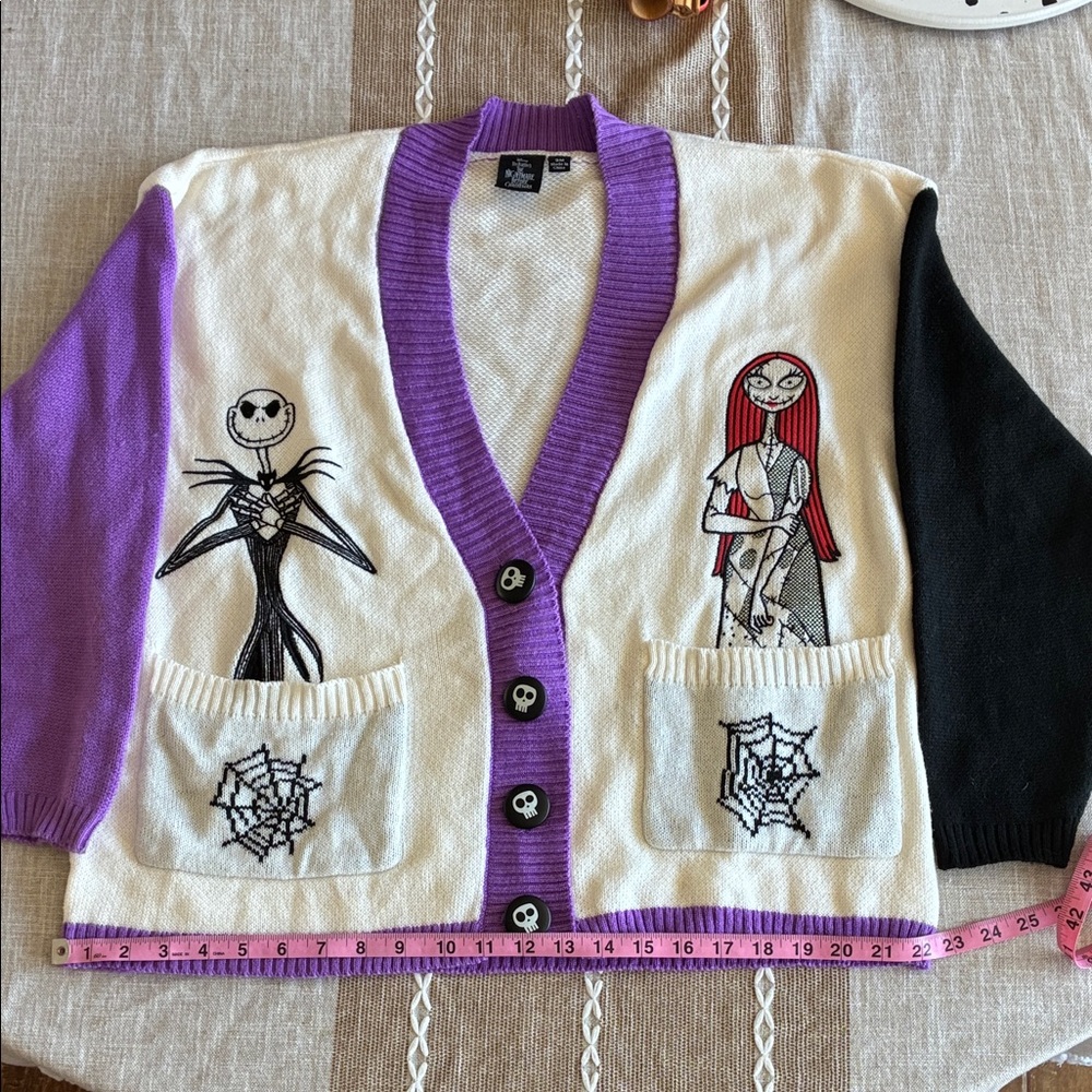 The Nightmare Before Christmas Cardigan Sweater - Purple/White/Black